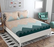 Star Weaves Fitted Bedsheet for Queen Size Bed 78"x60" with 2 Pillow Covers - Elastic Fitted Printed