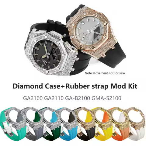 Mod Kit for Casioak GA2100 2110 B2100 Stainless Steel Diamond Case Rubber Strap Modification Kit Cas