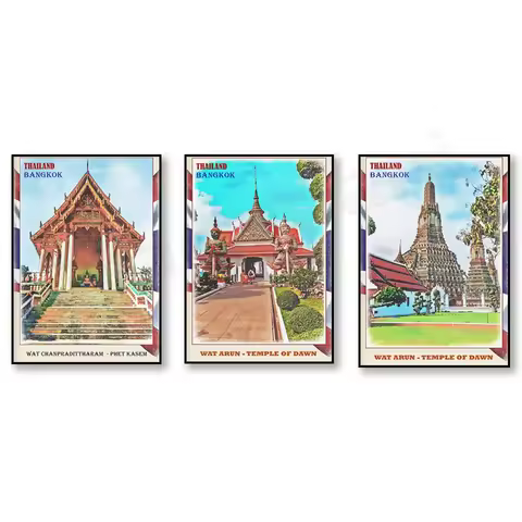 Bangkok Print, WAT PHRA KAEW, Bangkok Temples, Buddha Art, Bangkok Thailand Travel Poster, Wat Arun 
