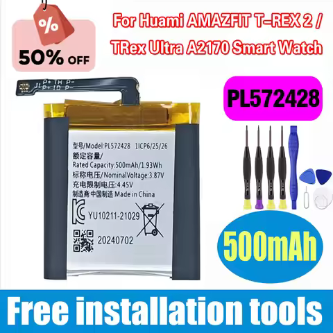 PL572428 High-Capacity Replaces 500mAh Battery For Huami AMAZFIT T-REX 2 / TRex Ultra A2170 Smart Wa