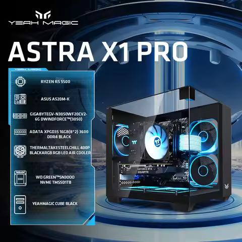 YEAH MAGIC AMD Ryzen 5 5500 Gaming Desktop 16GB(8G*2) DDR4 3600 1T NVME SSD 3050 Graphics card Win11