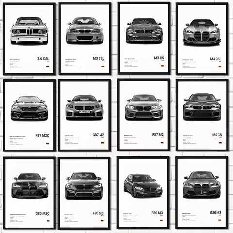 Famous Cars M5 CS G80 M3 Canvas Wall Art Print Poster M3 CSL E36 E39 Decorative Mural Modern Home De