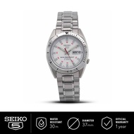 Jam Tangan Pria Seiko 5 Automatic 21 Jewels Stainless Steel Silver White Dial SNKF55K1 Original