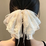 Feel Embroidered Lace Bow Ponytail Clip Crystal Plate Hair Clip Light Luxury Back Head Shark Clip BC
