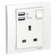 SCHNEIDER KB15USB_WE_G11 VIVACE SWITCH SOCKET 13A 1G W/2.1A USB WHITE
