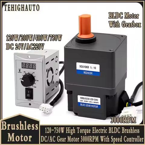 High Speed Brushless Gear Motor 200W/400W/750W High Torque Electric BLDC DC 24V/AC 220V 3000RPM with