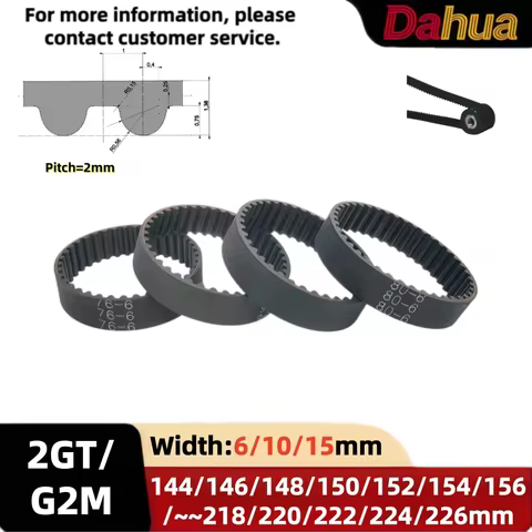 2GT/G2M GT2 2mm Pitch 144/146~224/226mm Closed Loop Rubber Timing Belt Width 6/10/15mm for 3D Printe