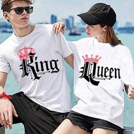 กางเกงขาสั้นเสื้อยืดคู่รักสำหรับผู้หญิงเสื้อพิมพ์ตัวอักษร Lovers King Queen