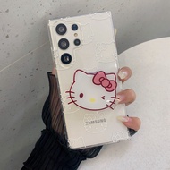 ที่มีที่ยึดมือถือการ์ตูนน่ารักเฮลโลคิตตี้ S23Ultra S24Ultra เคสสำหรับซัมซุงนิ่ม S22Ultra เคสสำหรับ G