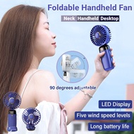 【Hot sale】[Panasonic Recommends] Foldable Handheld Stand Fan Portable USB Neck Foldable Table Desk Mini Fan Digital Display Mobile Phone Stand 5 Level Wind Adjustment  Strong Wind 手持小风扇