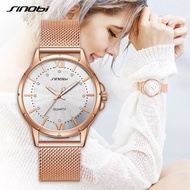 SINOBI Luxury Elegant Women Quartz Watch 37mm Dial Classic Rosegold/Silver Diamond Ladies Stainless Steel Wristwatch for Femme SYUE