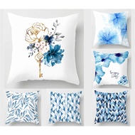 <COD> Cantik Pillow case 40x40,45x45,50x50,60x60. Blue Flowers pillow cover.Home Decor Sofa Bedding 