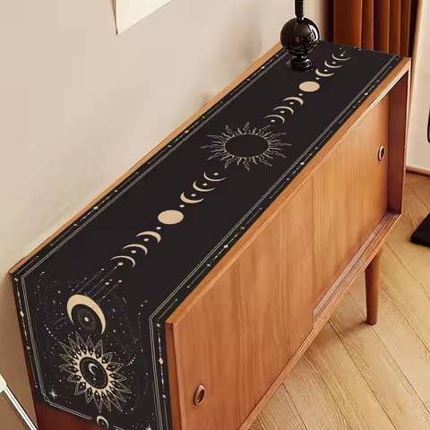 VIKAMA Starry Sky Milky Way Tablecloth Black and Gold Moon Phase Solar System Pattern Ins-Style Ligh