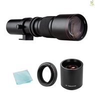 Camera Super Telephoto Lens 500mm F/8.0-32 Manual Zoom T-Mount  + 2X 500mm Teleconverter Lens + T2-E
