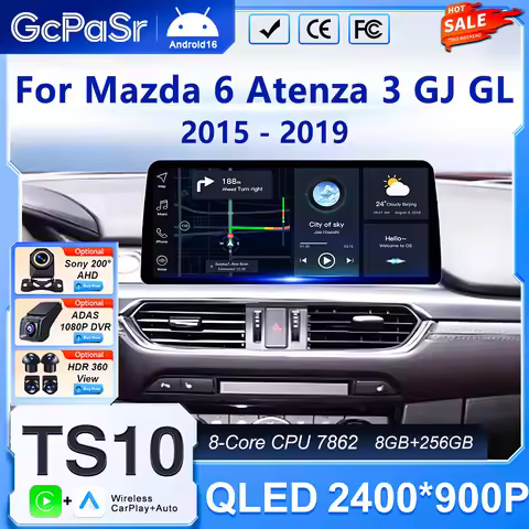 12.3 Inch Android For Mazda 6 Atenza 3 GJ GL 2015 2016 2017 2018 2019 Car Radio GPS Navigation Carpl