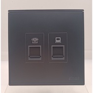 SIMON E6 BLACK DOFF MATT BLACK OUTLET TELEPHONE CAT 6 DATA OUTLET/