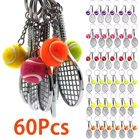 60Pcs I Love Tennis Player Key Chain Mini Tennis Ball Girl Keyring Sports Charms Women Jewelry Acces