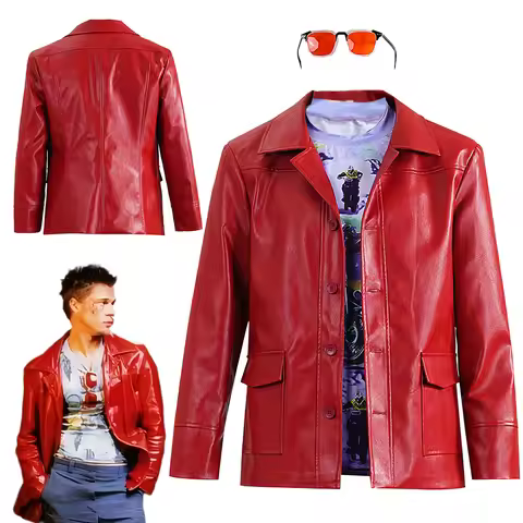Fight Club Tyler Durden Cosplay Fantasy Red Jacket Glasses 1999 Movie Costume Disguise Halloween Adu