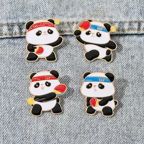 4 Styles Sporty Panda And Table Tennis Design Enamel Pins Ping-pong Ball Golden Brooches Fans Badge