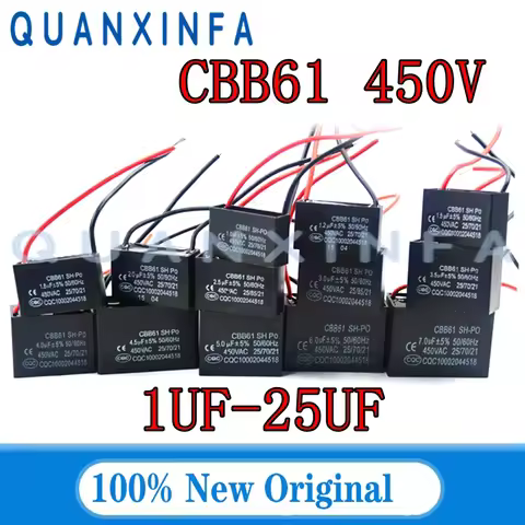 CBB61 450V Fan Start Capacitor 1uF 1.2uF 1.5uF 1.8uF 2.0uF 2.5uF 3.0uF 3.5uF 4.0uF 4.5uF 5.0uF 6.0uF