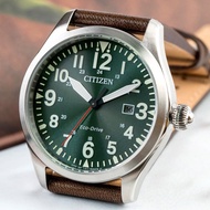 [Original] Citizen Eco Drive BM6838-25X Green Analog Brown Leather Solar Watch