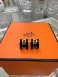 （99新）Hermes Pop H Earrings 耳環 （黑金）， 大size , 有正單