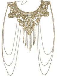 1條西式黃金優雅細鍊花露鎖骨鏈,適合於女性萬聖節服飾、節日和派對佩戴的珠寶首飾