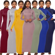 【CMBY】Dress Muslimah Turtleneck  Inner Jubah Long Basic Jubah Dress Women's Sexy  Long Sleeve Personalized Dress Maxi Dresses