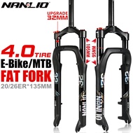 Nanlio ENIX MTB Bicycle Fork 20 26 Inch Mountain Snow Bike Fat Fork Oil Air Pressure Suspension Fork 4.0"; Tire 135mm Fat Forks