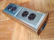 บล็อคพ่วงไม้สัก R270U ชนิด 4 ช่องเสียบ แบบยาว ราคาไม่รวมสายไฟพ่วง