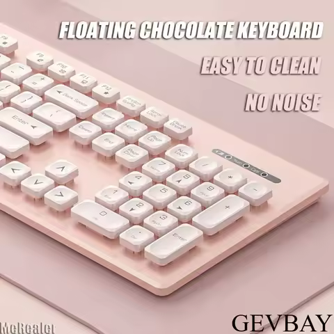 Pink Wireless Chocolate Keyboard, Mute Waterproof Easy Clean Office Gaming Keyboard
