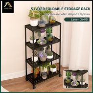 5 Tier Foldable Storage Rack With Wheel For Kitchen Organizer Rack Dapur Rack Kitchen Rak Lipat