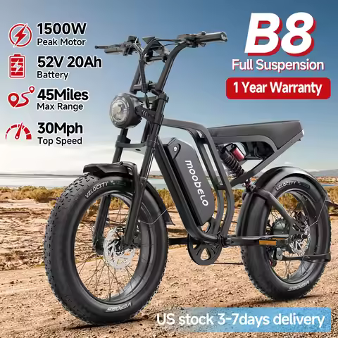 SU8 48V 1000W Full Suspension eBike Moobelo B8 Peak 1500W Electric Bike Winter-Ready Fat Tire Peak 4