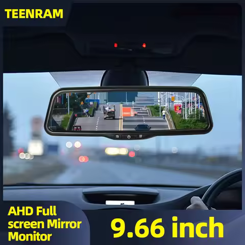 9.66 Inch Car Digital Rear View Mirror Monitor Full Screen AHD 1080P,RCA / 4PIN Connector,Automatic 