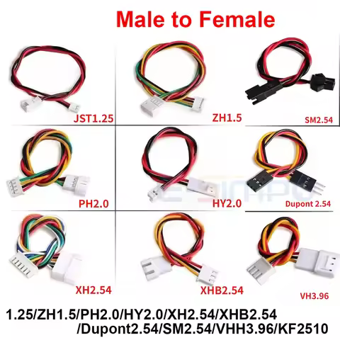 1.25/1.5/HY/PH2.0/XH/XHB/DuPont/SM2.54/2510/VH3.96 Connector Male to Female Wire Cable Pitch 2/3/4/5