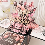 PLANED 3D Birthday Card, Cartoon Butterfly Flowers Theme Pop-Up Greeting Cards, Message Card Balloon
