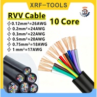 1Meter 10 Core RVV Cable Copper Conductor Power PVC Insulated Flexible Cable 26AWG/24AWG/22AWG/20AWG