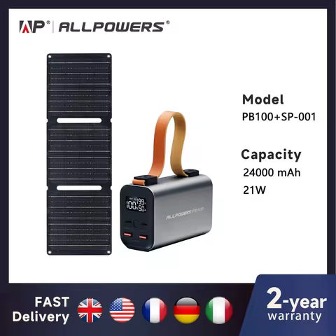 ALLPOWERS Power Bank PB 100W Fast Charging Powerbank with 21W Solar Panel Portable Battery Charger F