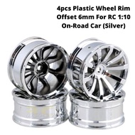 4pcs Plastic Wheel Rim Offset 6mm For RC 1:10 On-Road Car (Silver) HUB-010-a