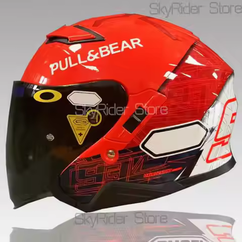 Open Face Helmet J-CRUISE 3/4 Helmet red Double visor Matte Black Off Road Racing Motocross Motorcyc