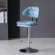 輕奢科技布酒吧椅現代簡約靠背酒吧椅收銀台升降吧凳子旋轉高腳凳（天空藍 高款 電鍍腳 不包安裝 ）310008