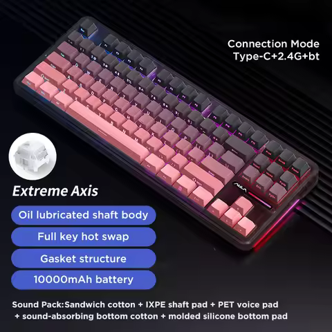 Aula F87 Pro Mechanical Keyboard Wired 2.4g Wireless Bluetooth Tri Mode 8000mAh 87Key Hotswap Rgb Pb