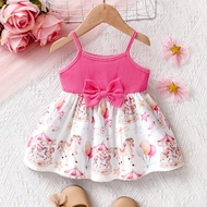 Baby Girls' Casual Comfortable Cute Carousel & Balloon Print Suspender Dress, Suitable For Festivals