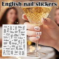 Letter Words Graphic Nail Art Sticker Mixed Black & White With English Letters Self Adhesive L3o0