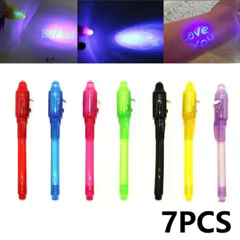 7 PCS Invisible Ink Pen with Light Invisible Pen Magic Pen Highlighter Markers Funny Glitter Pens SG
