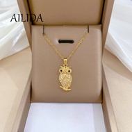 DALATI Titanium Steel Owl Full Diamond Necklace