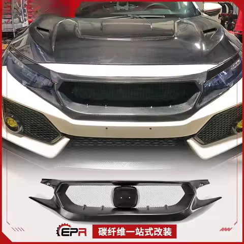 For Honda Civic FK7/FK8 Type R 2017-2021 JS Style Carbon Fiber Front Bumper Grille Ghost Mask