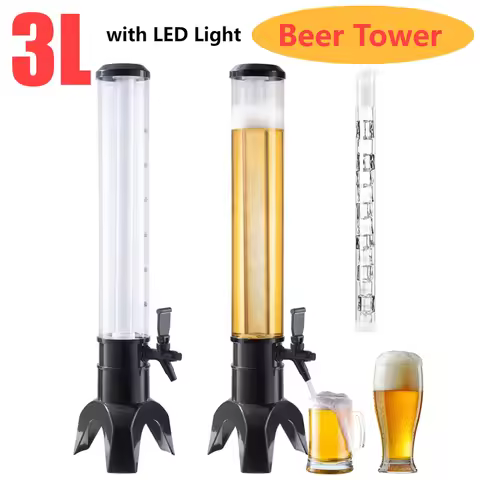 3L Beer Dispenser Beer Tower with Spigot & Ice Tube Tabletop Liquor Dispenser Transparent Drink Disp