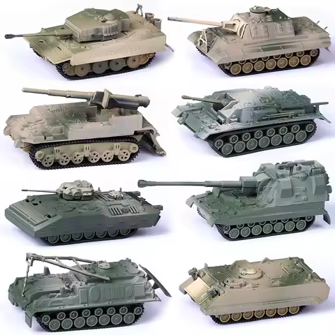 8pcs/set 1/72 WWII Tank Model Tiger M1A2 Sherman Chariot 4D Plastic Assemble Model Kits Puzzle Milit