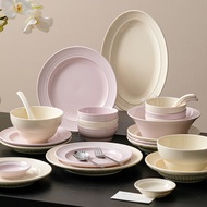 Brushed Craft Bowl Household 2024 New Style Ceramic Bowl Chopsticks Bowl Plate Sense Tableware Set R